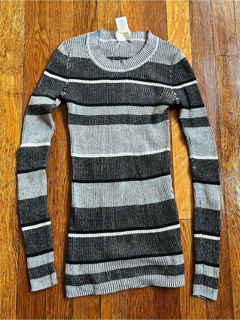 Y2k grunge goth black striped ribbed fitted long sleeve top